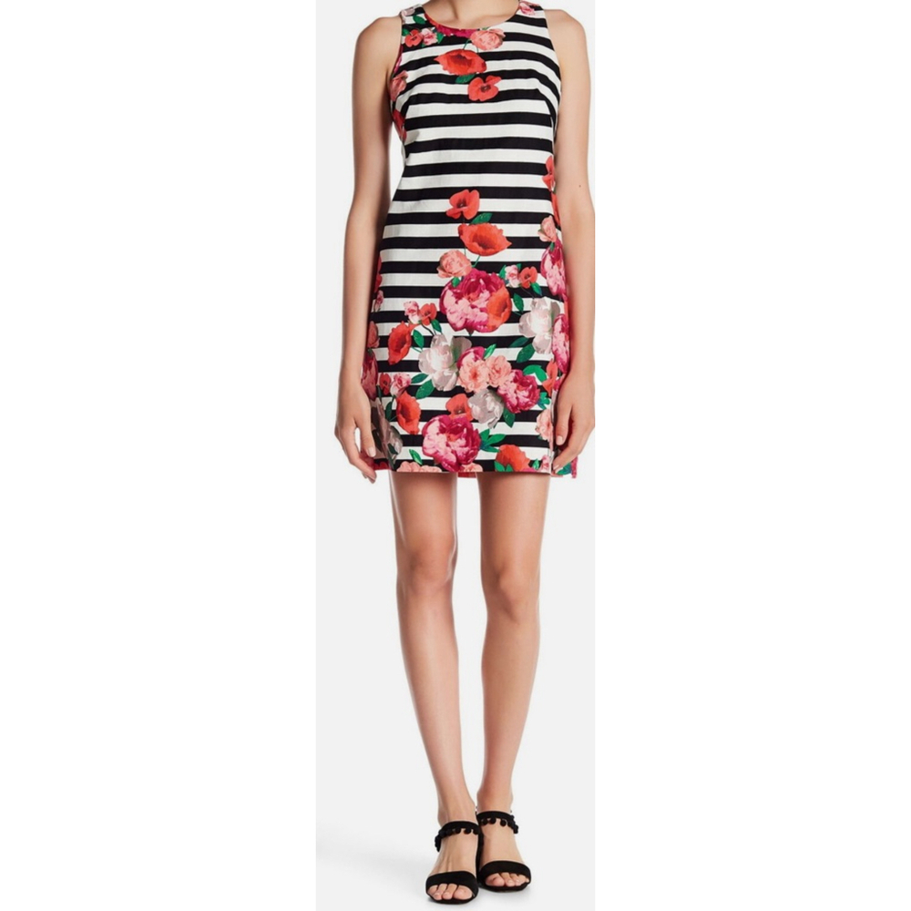 EUC Women's Eliza J Shift Dress Size 8 Black White Floral